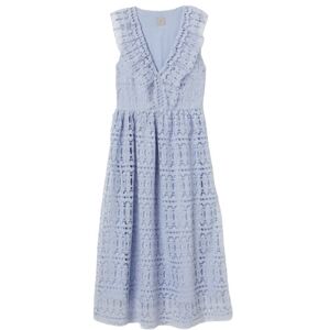 H&M Women's Flounce Lace Dress Sleeveless Light Blue Side Zip Size Large Lined